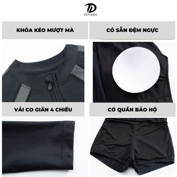 Đồ bơi nữ tay dài Tuvada, bikini kín đáo 1 mảnh có bigsize, swimsuit nữ cao cấp - BBS91