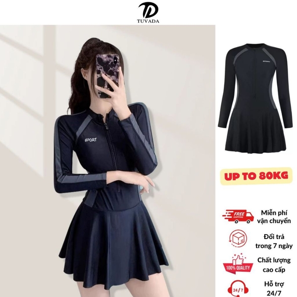 Đồ bơi nữ tay dài Tuvada, bikini kín đáo 1 mảnh có bigsize, swimsuit nữ cao cấp - BBS91