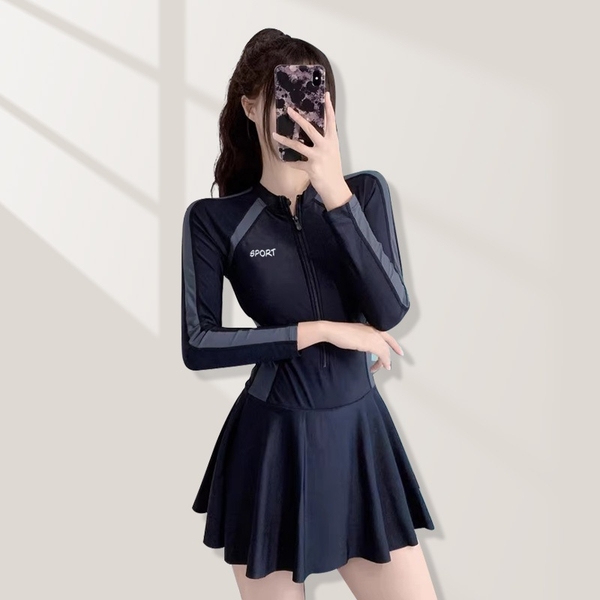 Đồ bơi nữ tay dài Tuvada, bikini kín đáo 1 mảnh có bigsize, swimsuit nữ cao cấp - BBS91