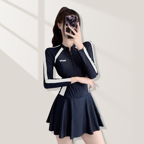 Đồ bơi nữ tay dài Tuvada, bikini kín đáo 1 mảnh có bigsize, swimsuit nữ cao cấp - BBS91