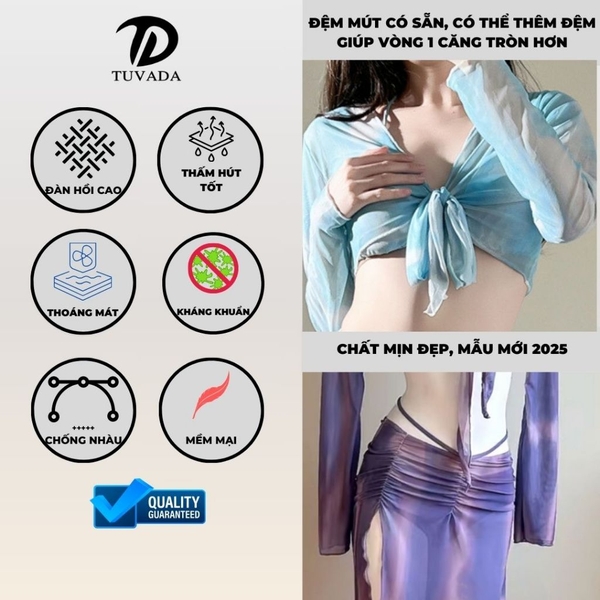 Bikini 4 mảnh đi biển Tuvada, đồ bơi tay dài mặc được nhiều kiểu, đồ đi biển xinh xẻo - BTX146