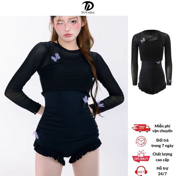 Đồ bơi nữ Tuvada kèm áo choàng đi biển, bikini dài tay chống nắng, swimsuit nữ kín đáo - BLB151