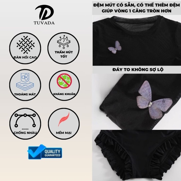 Đồ bơi nữ Tuvada kèm áo choàng đi biển, bikini dài tay chống nắng, swimsuit nữ kín đáo - BLB151