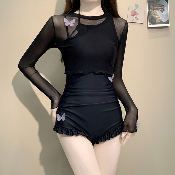 Đồ bơi nữ Tuvada kèm áo choàng đi biển, bikini dài tay chống nắng, swimsuit nữ kín đáo - BLB151