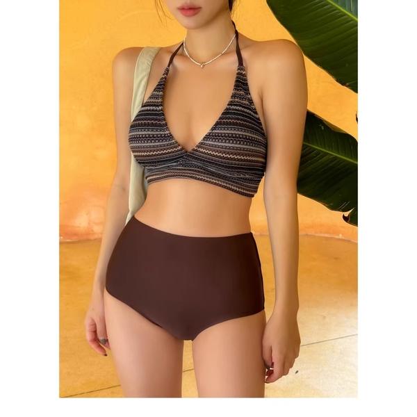 Bikini 2 mảnh Tuvada thổ cẩm, đồ bơi nữ quần cạp cao che bụng, áo tắm đi biển cao cấp - BKN155