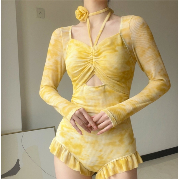 Bikini 1 mảnh Sound Mind dài tay, đồ bơi nữ hoa trà, áo tắm đi biển chất liệu cao cấp - BHT160