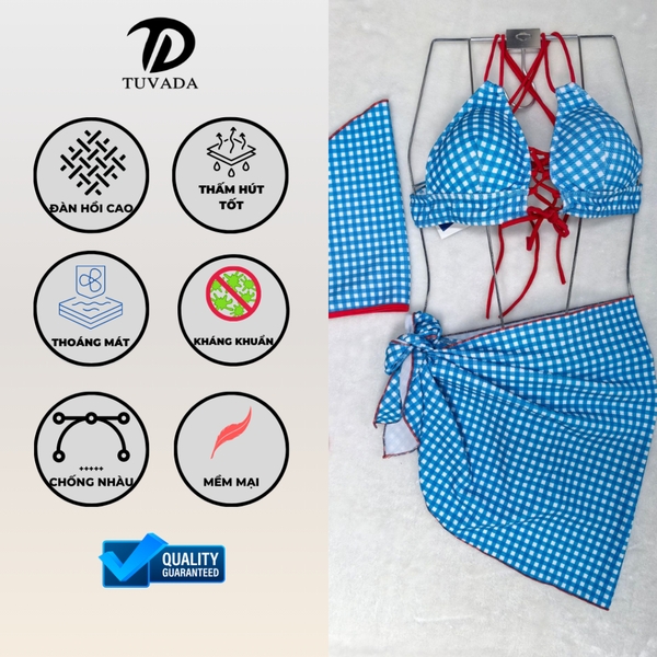 Bikini 2 mảnh Tuvada tặng kèm khăn, set đồ đi biển tôn dáng dễ mặc, đồ bơi nữ 4 chi tiết - BXK167