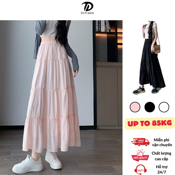 Chân váy Tuvada có 3 màu, chân váy dài dáng xòe nữ tính, chân váy bigsize basic dễ phối đồ - VXD161