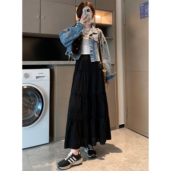 Chân váy Tuvada có 3 màu, chân váy dài dáng xòe nữ tính, chân váy bigsize basic dễ phối đồ - VXD161