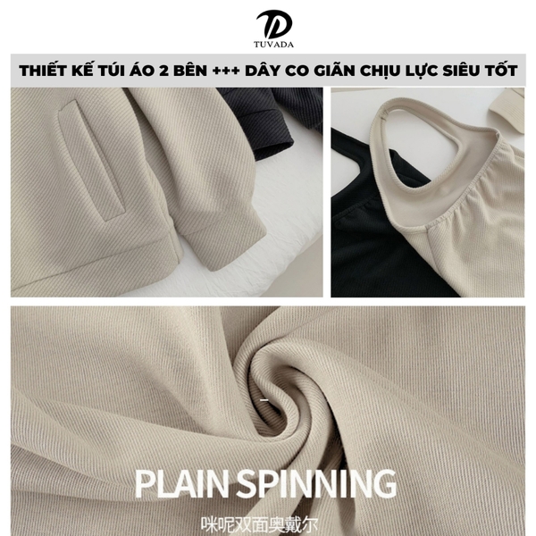 Set váy áo hoodie basic Tuvada, váy dài kèm áo hoodie đen kem có bigsize - SVA143