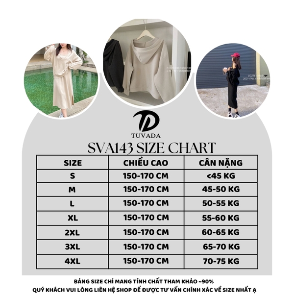 Set váy áo hoodie basic Tuvada, váy dài kèm áo hoodie đen kem có bigsize - SVA143