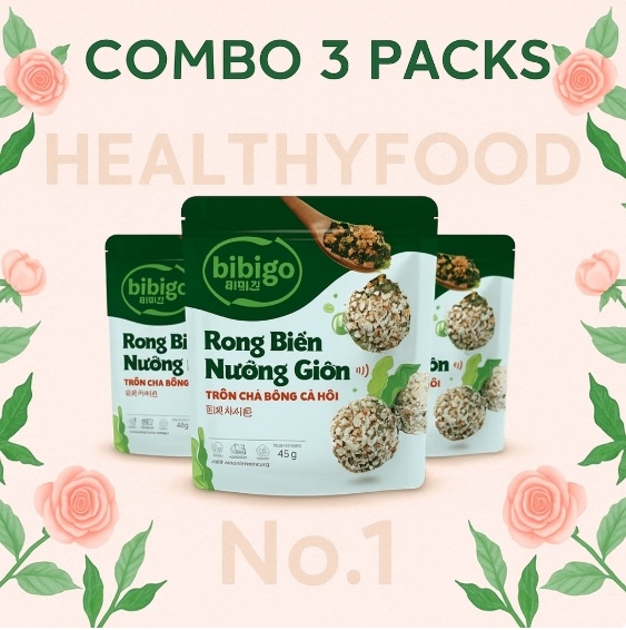 Combo rong biển nướng giòn rắc cơm Bibigo- vị( Nước tương Hàn Quốc, Chà bông cá hồi)