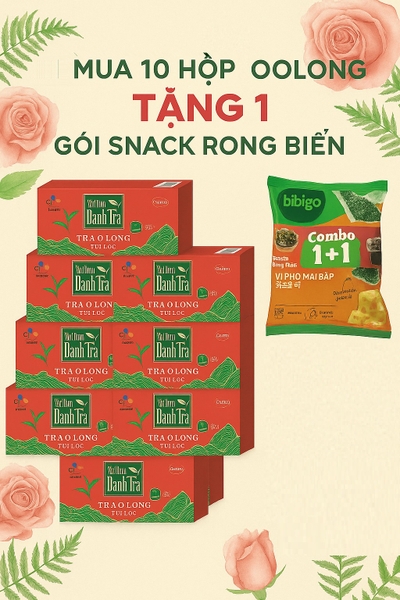 10 hộp trà ô long CJ Cầu Tre tặng 1 gói snack vị ngẫu nhiên( truyền thống, phô mai bắp, bắp mật ong)