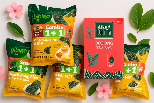 combo 6 gói snack  và 1 hộp trà ôlong
