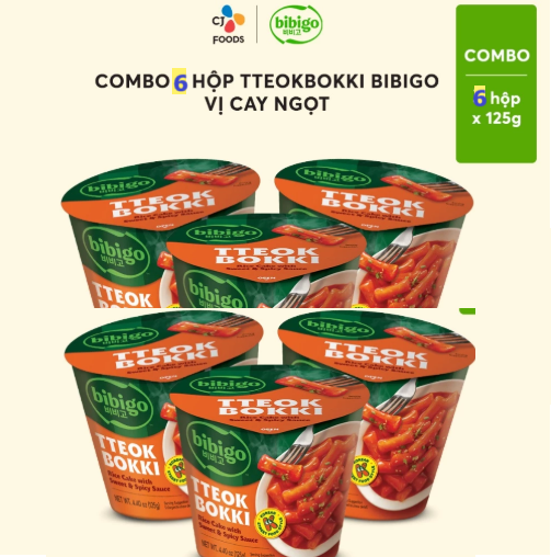 BÁNH GẠO TTEOKBOKKI HÀN QUỐC BIBIGO – HỘP 125G (6 hộp và 24 hộp 1 thùng)