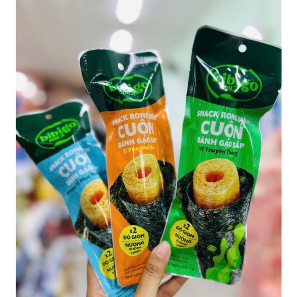 Combo 3 Hộp Snack rong biển cuộn bánh gạo bắp BiBiGo (6 cái/1 hộp)
