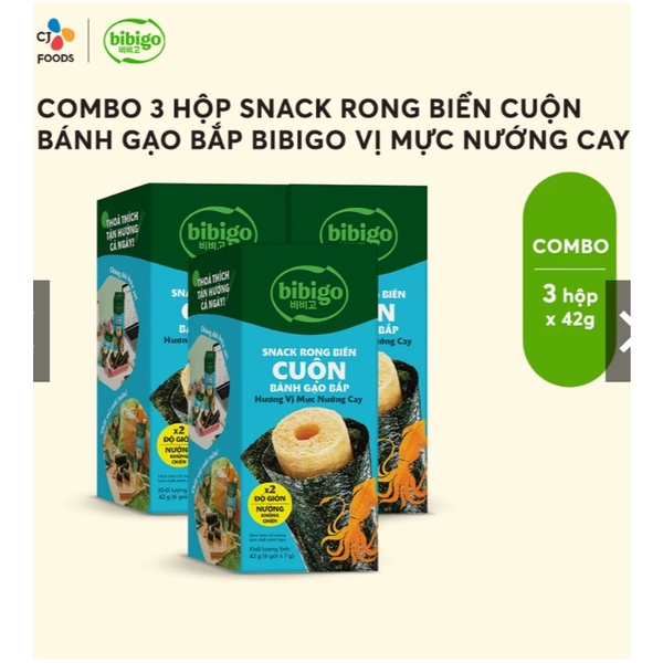 Combo 3 Hộp Snack rong biển cuộn bánh gạo bắp BiBiGo (6 cái/1 hộp)