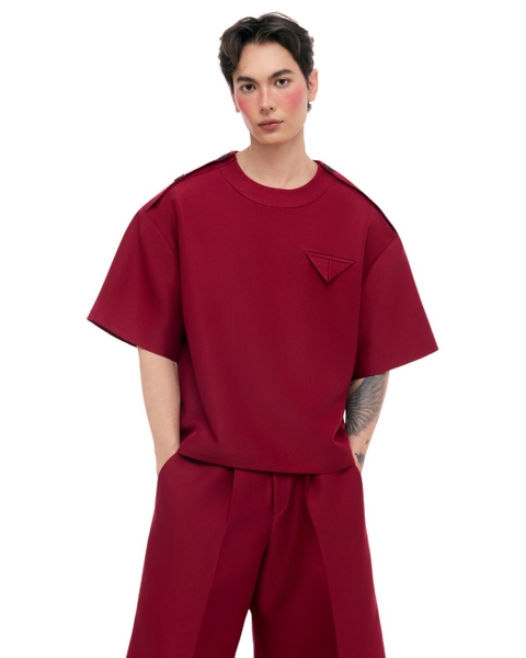 [ RED ] SHOULDER TAB SHIRT
