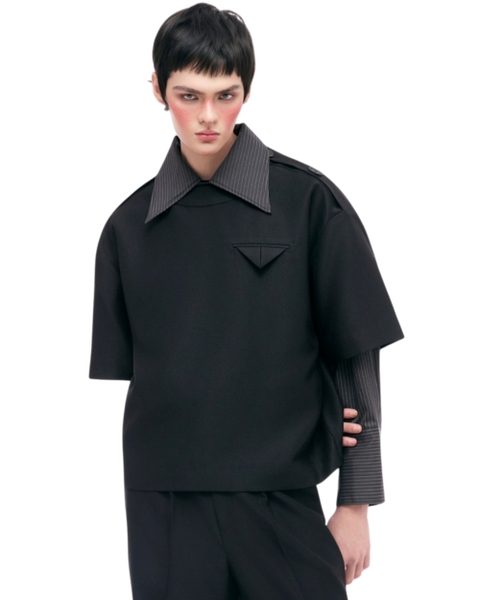 [ BLACK ] SHOULDER TAB SHIRT