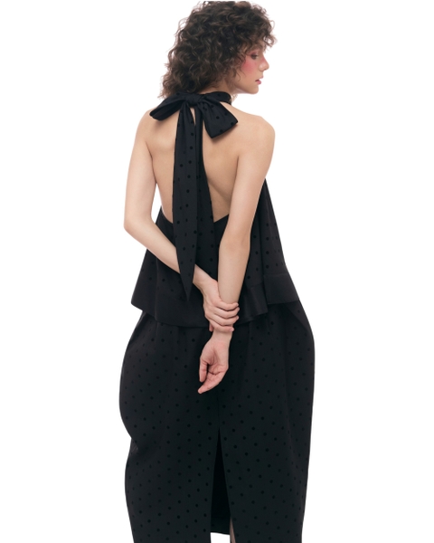 [ BLACK ] BOW-TIE HALTER TOP