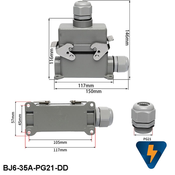 Bộ giắc cắm công nghiệp 6 chân 35A
