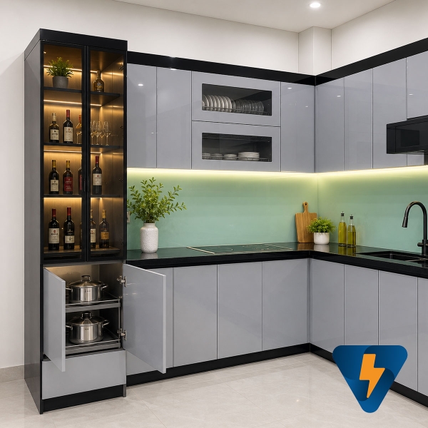 Tủ bếp nhựa chống nước, chống mối mọt, cánh kính sơn ECO-HP015