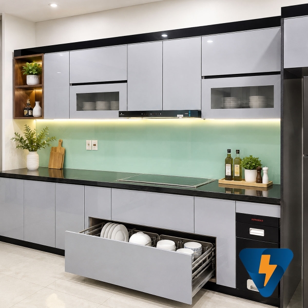 Tủ bếp nhựa chống nước, chống mối mọt, cánh kính sơn ECO-HP015