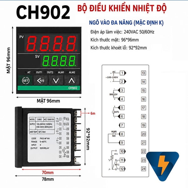 RKC CH902FK07-MV*AN Đồng hồ đo nhiệt độ CH902 1300 độ