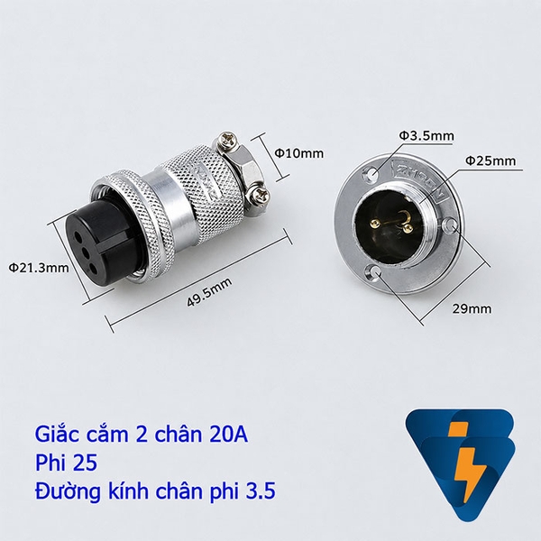 Giắc cắm tròn phi 25 rắc cắm điện trắng 5-20A