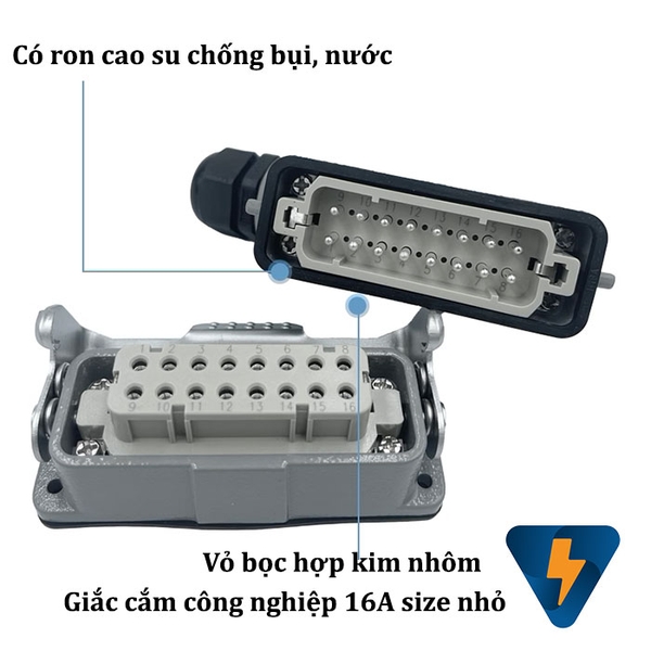 Giắc cắm công nghiệp 16 chân 16A size nhỏ