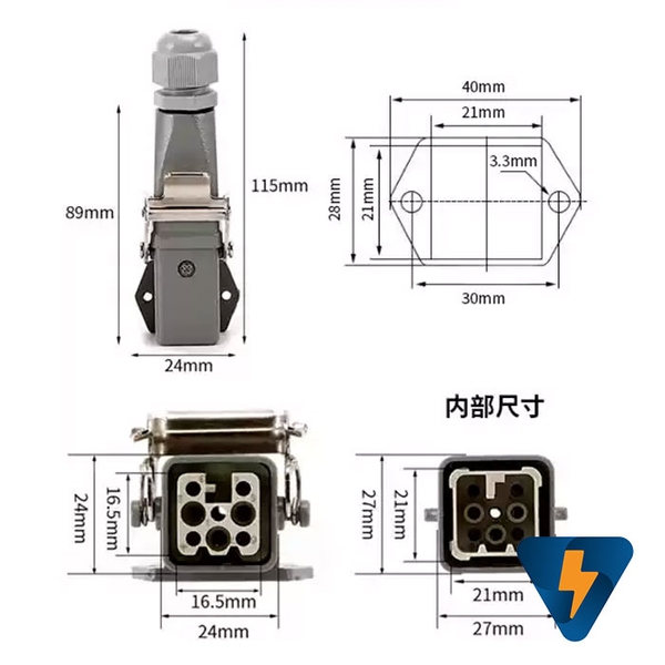 Giắc cắm (jack cắm) 8 chân 10A vuông kiểu nằm ngang