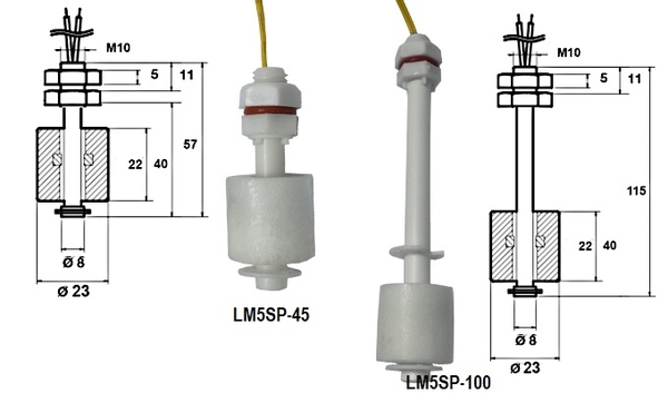 Phao báo mức nước nhựa phao đo mức nước bằng nhựa điện từ 100mm