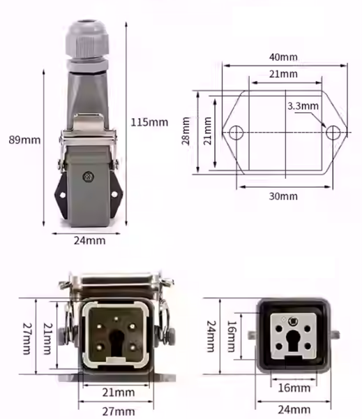 Đầu nối 5 chân, đầu nối 5 pin 4P + 1Pe kiểu nằm ngang
