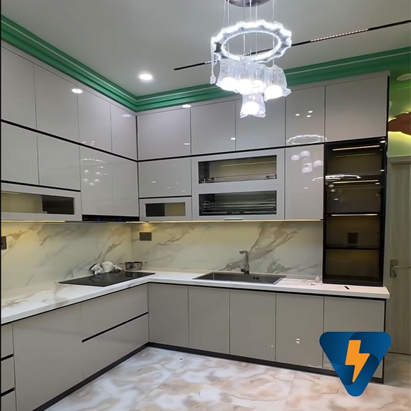 Bộ tủ bếp trên và tủ bếp dưới nhựa cao cấp Chinhuei plus cánh đặc phủ Acrylic ECO-HP002
