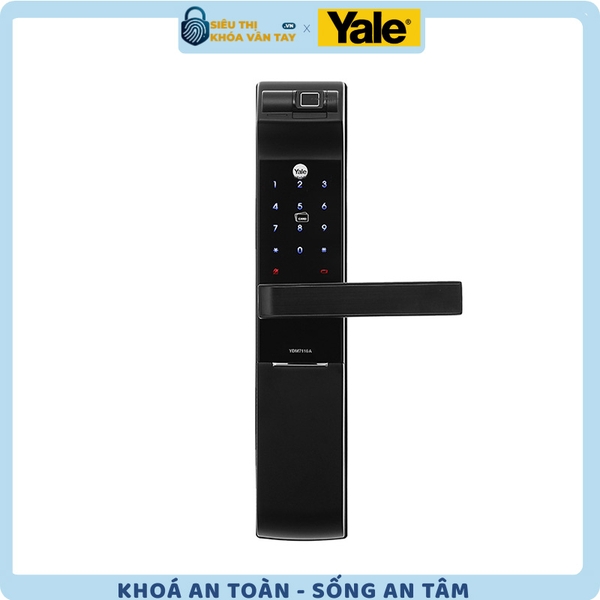 Phối cảnh lắp đặt thực tế khóa vân tay Yale YDM7116A MB trên cửa gỗ căn hộ hiện đại