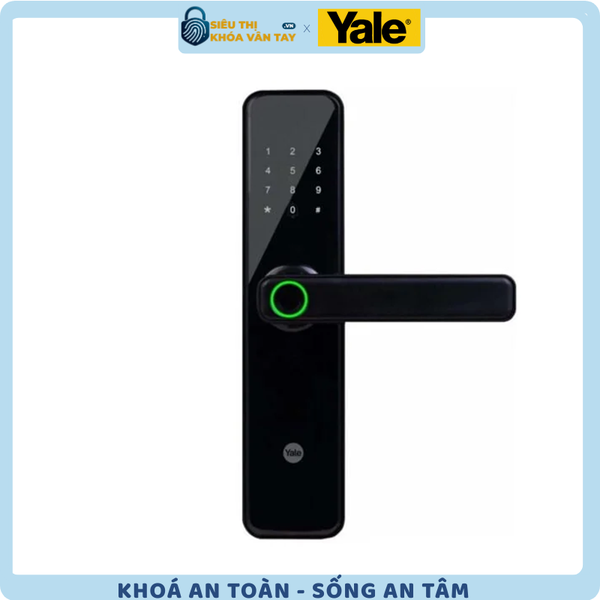 Khóa thông minh Yale YDME 50 NXT lắp đặt thực tế trên cửa gỗ chung cư hiện đại