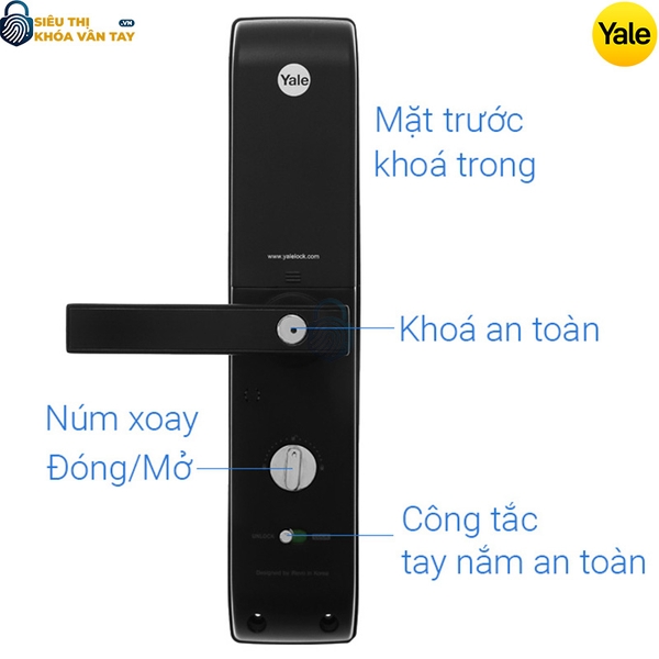 Mặt trong của khóa thông minh Yale YDM7116A MB với khay chứa pin và chốt khóa an toàn