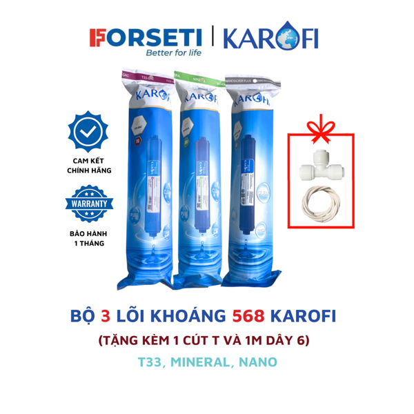 Bộ 3 lõi lọc nước Karofi chức năng 568 (T33, Mineral, Nano Silver) bổ sung khoáng, cân bằng PH