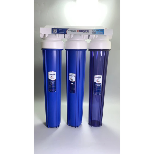 Bộ lọc thô đầu nguồn bán công nghiệp 20 inch Ren 21 và Ren 27 đã bao gồm 3 lõi lọc, gông tháo cốc lọc, cút nối