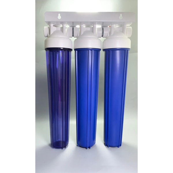 Bộ lọc thô đầu nguồn bán công nghiệp 20 inch Ren 21 và Ren 27 đã bao gồm 3 lõi lọc, gông tháo cốc lọc, cút nối