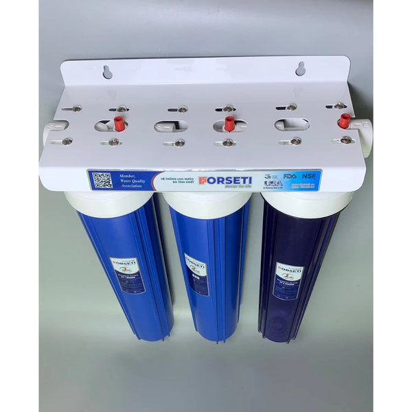 Bộ lọc thô đầu nguồn bán công nghiệp 20 inch Ren 21 và Ren 27 đã bao gồm 3 lõi lọc, gông tháo cốc lọc, cút nối