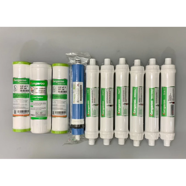 Combo 10 lõi lọc Kangaroo hydrogen chính hãng (123, RO50GPD, Nano+, Far+, Mineral+, OrpH+, HypH+, 5in1)