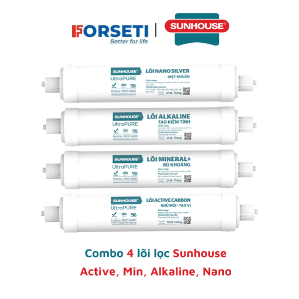 Trọn bộ 8 lõi lọc Sunhouse chính hãng dùng cho máy lọc nước SHA8858K,... (123, RO, Active, Min, Alkaline, Nano)