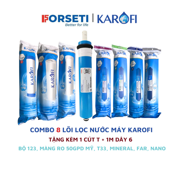 Trọn bộ Combo 8 lõi lọc nước Karofi chính hãng 12345678 - T33, Mineral, FarinFrared, Na