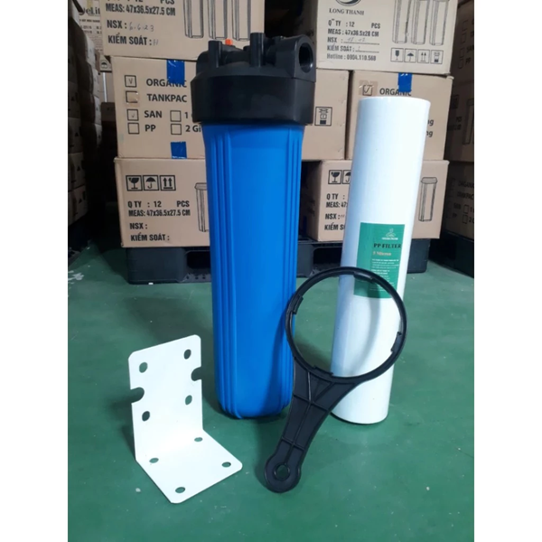 Bộ cốc lọc xanh BÉO 20inch lọc đầu nguồn gồm giá, lõi, gông mở cốc lọc