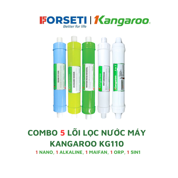 Combo 9 lõi lọc nước máy KG110 Kangaroo (123, RO 50GPD, Nano, Alkaline, Maifan, Orp, 5in1)