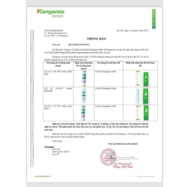 Lõi lọc số 1 cho máy lọc nước - Kangaroo