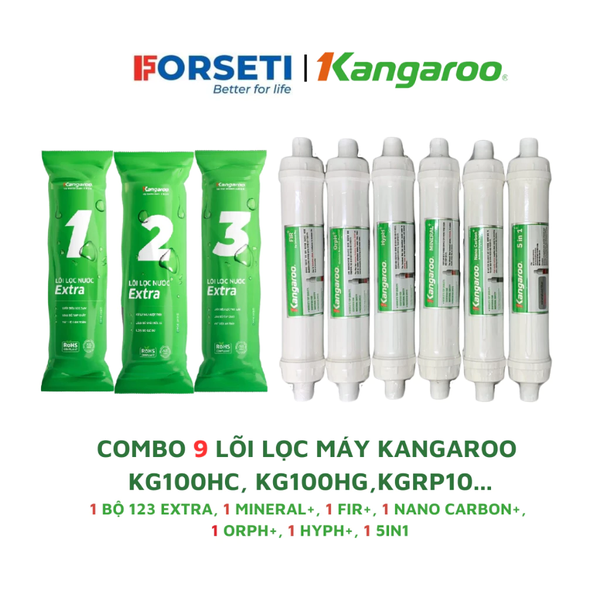 Combo 10 lõi lọc Kangaroo hydrogen chính hãng (123, RO50GPD, Nano+, Far+, Mineral+, OrpH+, HypH+, 5in1)
