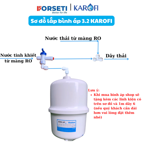 Bình Áp 3.2G và 4.0G Karofi Chính Hãng cho máy lọc nước RO Karofi siêu bền tặng kèm van chống nổ