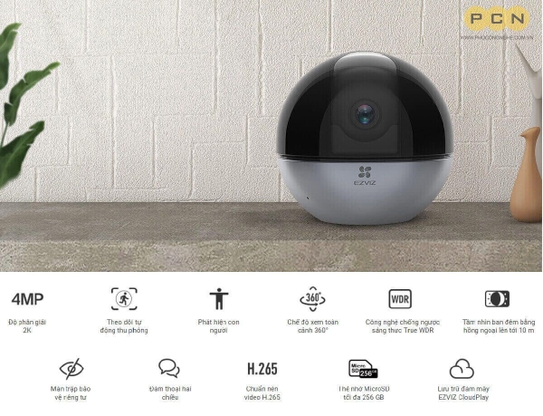 Camera WiFi quay quét Ezviz C6W 2K CS-C6W-A0-3H4WF, AI phát hiện người, xoay 340°, đàm thoại 2 chiều